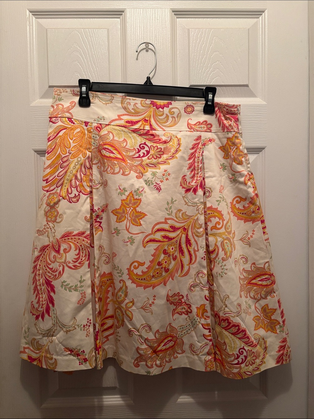 George Cream A-Line Skirt with Pink & Orange Paisley